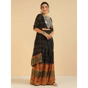Conjunto DEEBACO para Mujer, Top de Muselina con Borde Bandhani hasta el Tobillo y Pantalones Palazzo con Dupatta, Conjunto Coordinado, Elegante y a la Moda - Product Image 5