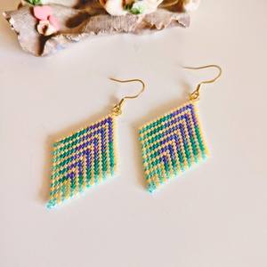 Modern Glass <b>Beads</b> Earrings with Turquoise Design and Cascading <b>Fringe</b> Unique Jewelry Gift From MS Handicraft - Product Image 1