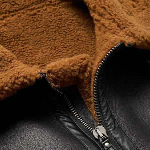 แจ็กเก็ตหนังลำลองคุณภาพระดับพรีเมียมสำหรับผู้ชายฤดูใบไม้ร่วงฤดูหนาวคอปกสูงแบบเปิดลงได้ทำจากขนสัตว์หนาให้ความอบอุ่น - Product Image 6