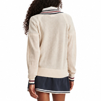 Pull-over en coton doux personnalisé pour femme, col en V, demi-zip, tricoté à rayures, style preppy Old Money, automne-hiver, loisirs, vente en gros