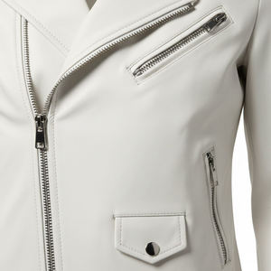 Chaqueta de Cuero Genuino Blanca de Alta Calidad, Estilo Motociclista, Chaqueta de Carreras Personalizada para Otoño e Invierno, Superventas - Product Image 6