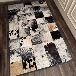Alfombra de retazos de piel de vaca natural, alfombra de cuero genuino hecha a mano, alfombra rústica moderna para la decoración de la sala de estar del hogar, 9x6 pies - Product Image 5