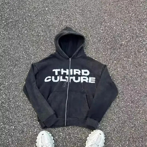 Conjunto de chándal con capucha y pantalones de chándal desgastados lavado con ácido, conjunto de chándal con cremallera y Sudadera con capucha, fabricante de ropa OEM - Product Image 3