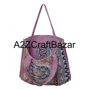 Bolsa de Mano Grande de Algodón Hecha a Mano en India con Asas Largas y Rayas para Mujer - Amplio Estilo Bohemio para Almacenamiento y Viajes - Product Image 3