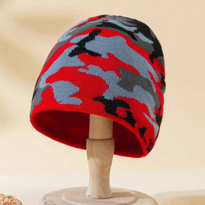 Bonnet d'hiver uni en jacquard à revers pour homme et femme, motif camouflage vert – Nouvelle collection - Product Image 1