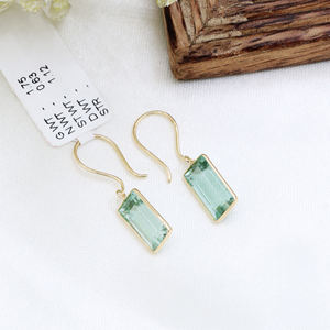 Pendiente de oro amarillo de 18K hecho a mano, piedra preciosa de Corte rectangular de turmalina verde Natural para bodas, fiestas, regalos, joyería mayorista - Product Image 1