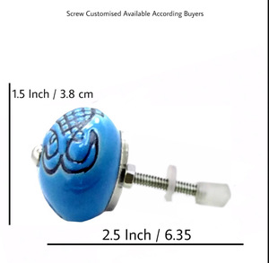 Perilla de cerámica pintada con pez turquesa disponible en diferentes colores para dormitorio, cocina, exteriores, villa, cajones y tocadores - Product Image 3