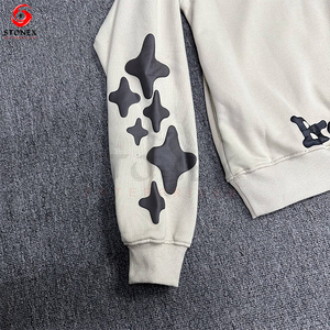 Top Quality Heavyweight 100% Cotton Hoodie <b>Wreath</b> Line Puff Printing Oversized Men's Hoodies - Product Image 6