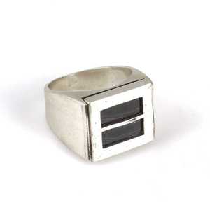 925 Sterling Silver Rectangular Men's <b>Ring</b> Natural Onyx Stone Bezel Setting Rhodium Plated Geometric Pattern for Everyday Wear - Product Image 5