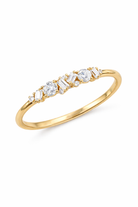 Anillo de boda de oro puro de 10K y 14K con diamantes cultivados en laboratorio, estilo baguette y redondo, anillos apilables a juego, regalos de aniversario para mujeres. - Product Image 2