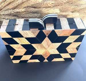 Pochette en bois à la mode, imitation perle, plaqué or, luxe, papillon, charme solide, pochette pour femmes, mariage, design créatif - Product Image 5