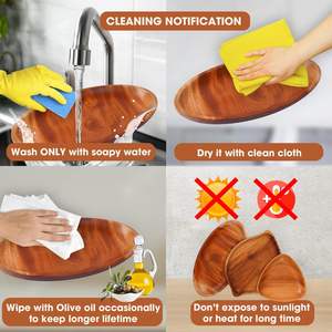 Ensemble d'assiettes en bois de 3 assiettes à apéritif Plats de service de fruits Nettoyage facile et assiettes à dîner légères pour plats Snack - Product Image 4