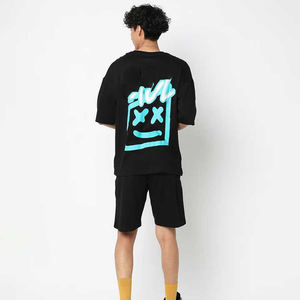 Street Wear Shorts y conjuntos de camisetas 100% algodón serigrafía logo Drop Shoulder Twin Set para hombres - Product Image 2