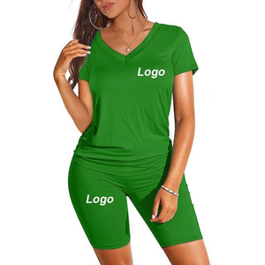 Ensemble de shorts d'entraînement 100% coton élégants et confortables pour femmes T-shirt à motif solide Vêtements de fitness décontractés Commande minimum 10 pièces - Product Image 2