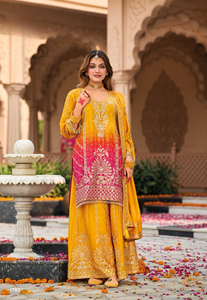 Hevey Chinon Readymade Salwar Kameez Impresión digital Trabajo de bordado Festival indio y pakistaní Ropa adecuada - Product Image 5