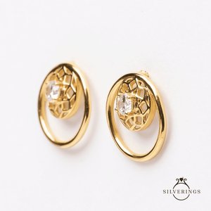 Boucles d'oreilles en argent sterling 925 avec zircon doré, motif cercle de vie, diamant or blanc 14K 18K pour mariage et fiançailles - Product Image 4