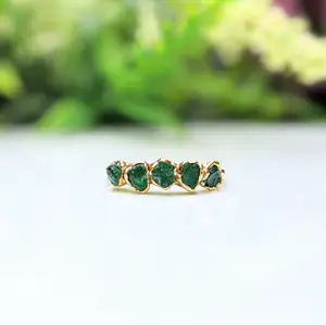 Natural raw emerald electroplated Rings Original emerald rough gold plated rings gemstone electroplated jewelry minimalist ring