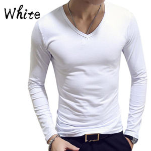 Camiseta de verano para hombre, de manga larga Camiseta ajustada con cuello en V, camiseta informal, blusa, camisetas con cuello redondo - Product Image 3