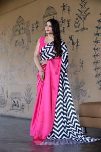 Más buscado indio tradicional exclusivo satén seda Saree impresión Digital Sari elegante nupcial boda fiesta desgaste indio Boutique - Product Image 4