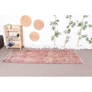 Tapis Vintage en Laine Patchwork Rouge Rouge 2.9X6.9 pieds Style Boho Motif Abstrait pour Entrée Chambre Support en Latex 10mm Épaisseur - Product Image 1