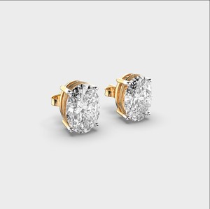 Boucles d'oreilles solitaires ovales en diamant de laboratoire, or blanc/rose/jaune 14 carats, rhodiées, certifiées IGI, cadeau d'anniversaire ou de fête - Product Image 2
