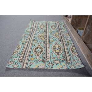 Alfombra turca clásica azul Beige Vintage 2,4x4,6 pies alfombra de retales de lana para sala de estar con respaldo de látex para adolescentes - Product Image 4