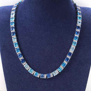 Mode 925 Sterling Silver Vvs Moissanite 6.5mm Bleu Baguette Diamant Tennis Chaîne Collier Été Bleu Dégradé Couleur Bijoux - Product Image 3