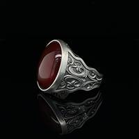 Anillo de Plata de Ley 925 Genuina con Cabujón Ovalado de Cornalina Natural 12x16mm, Estilo Turco Otomano Gitano, Bañado en Oro, Fino para Hombre