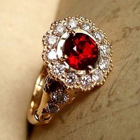 Bague de fiançailles grenat ronde en argent Sterling 925 faite à la main Style Vintage alliance diamant perle perle ensemble 14K métal pureté