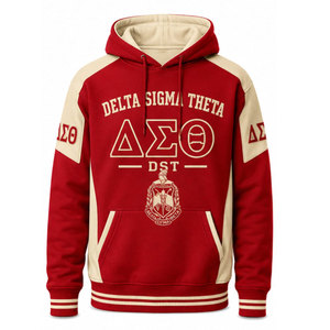 เดลต้า ซิกมา ทีต้าเสื้อสเวตเตอร์มีฮู้ดสำหรับทั้งชายและหญิง สีแดงครีม ผ้าฟลีซ พิมพ์ลายด้านหน้าและด้านหลัง สวมใส่สบายๆ ในฤดูใบไม้ร่วง - Product Image 5