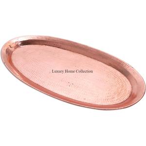 ถาดเสิร์ฟอาหารชุบทองแดงรูปทรงยาวถาดเสิร์ฟอาหารดีไซน์แบบตอกพื้นผิวดูน่าดึงดูดและถาดแสดงสินค้าจากอินเดีย - Product Image 1