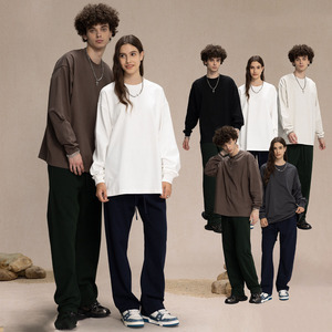 T-shirt lourd 100% coton Streetwear manches longues hommes surdimensionné uni teint blanc solide T-shirt pour hommes - Product Image 3