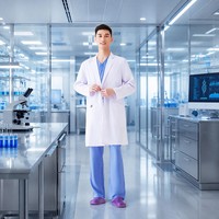 Blouse de laboratoire blanche tissée pour hommes, uniforme d'hôpital, veste de médecin à manches longues avec poches, blouse chirurgicale OEM