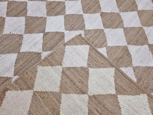 พรมปอกระเจาสีขาวทำด้วยมือเป็นมิตรกับสิ่งแวดล้อมสไตล์ kilim แบบกระจุกและทำด้วยมือสำหรับห้องนั่งเล่นและห้องนอน - Product Image 4