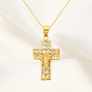 14K chapado en oro amarillo crucifijo Cruz colgante encanto moda joyería religiosa católica latina con circón para cristianos - Product Image 4