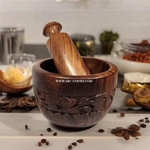 Mortier et pilon en bois de haute qualité, style européen, en bois de manguier, pour écraser l'ail, les épices, les herbes, ustensiles de cuisine - Product Image 3