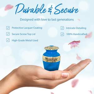 Urne souvenir bleue-Petite pour les cendres humaines avec boîte et sac de qualité supérieure-Mini urne pour homme-Honorez votre bien-aimé avec une petite crémation - Product Image 4