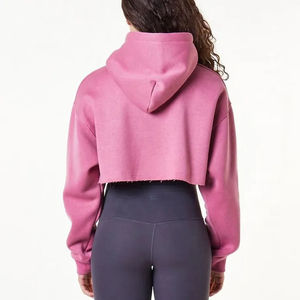 Sudadera con capucha recortada informal con cordón para mujer, Sudadera con capucha de estilo americano con logotipo privado para mujer - Product Image 3