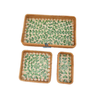 Plateau de vadrouille en rotin fait à la main le plus vendu thé de l'après-midi servant des plateaux d'incrustation de nacres - Product Image 3