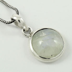 จี้เงินแท้สีฟ้าธรรมชาติสีรุ้งมูนสโตน925ทรงกลมจี้คลาสสิกจี้ห้อยหินประจำวันเกิดอันโอชะขายส่งเครื่องประดับ - Product Image 2