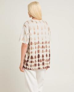 Camiseta de Verano Extra Grande de Poliéster, Cuello Redondo, Mangas Cortas, Estampado, Color Marrón Beige, Estilo Tie-Dye - Product Image 2
