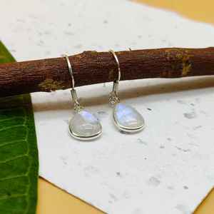 Handmade Solid 925 <b>Sterling</b> <b>Silver</b> <b>Drop</b> <b>Earrings</b> Rainbow Moonstone Pear Cut Gemstone Dainty Birthday Wedding Party Gift for - Product Image 2
