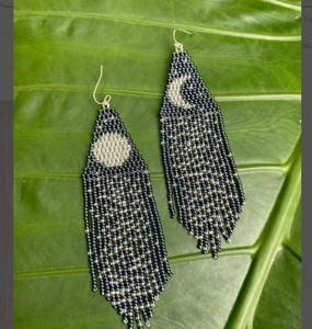 <b>Moon</b> Beaded <b>Earrings</b> Starfall Seed Bead <b>Earrings</b> Full <b>Moon</b> <b>Earrings</b> <b>Earrings</b> <b>Moon</b> in Egypt Fringe - Product Image 2
