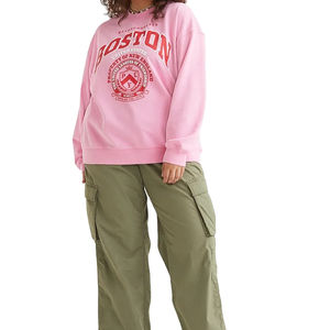 Sudadera sólida con hombros caídos para mujer, Material de algodón 100%, ropa de calle ligera de gran tamaño, estilo sudadera pulóver - Product Image 1