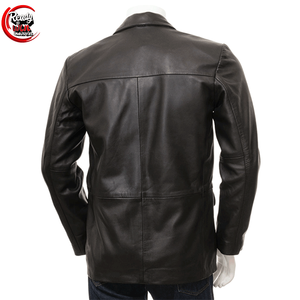 เสื้อเบลเซอร์หนังสำหรับผู้ชายแห้งเร็วและระบายอากาศได้ดีพร้อมคอวีสไตล์วินเทจคลาสสิกดีไซน์ตามสั่ง - Product Image 2