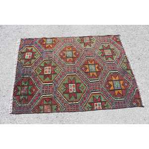 Tapis turc 3,2 x 4,4 pieds, petit tapis vintage, tapis en laine rouge patchwork - Product Image 3