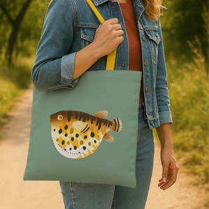 <b>Medium</b> Pufferfish Tote <b>Bag</b> Canvas Nylon Ribbon Handle Zipper Heat Transfer Cartoon Letter Screen for Advertising Daily <b>Gift</b> - Product Image 2
