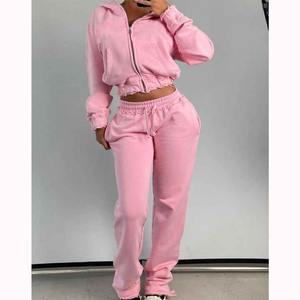 OEM Service 2025 Custom <b>Pink</b> Distressed Zip <b>Hoodie</b> Women Tracksuits Workout Joggers Sets Women Two Piece Pants Set For Sale - Product Image 6