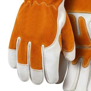 Guantes de soldadura MIG de alta resistencia, cuero rojo de 16 pulgadas, alta resistencia al calor con costuras cosidas de Kevlar para soldadura de acero estructural - Product Image 4