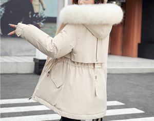 Manteau parka d'hiver long pour femme Doublure en coton Capuche en fausse fourrure Coupe-vent Imperméable Fermeture éclair Grande taille Vêtement d'extérieur en laine Logo - Product Image 5